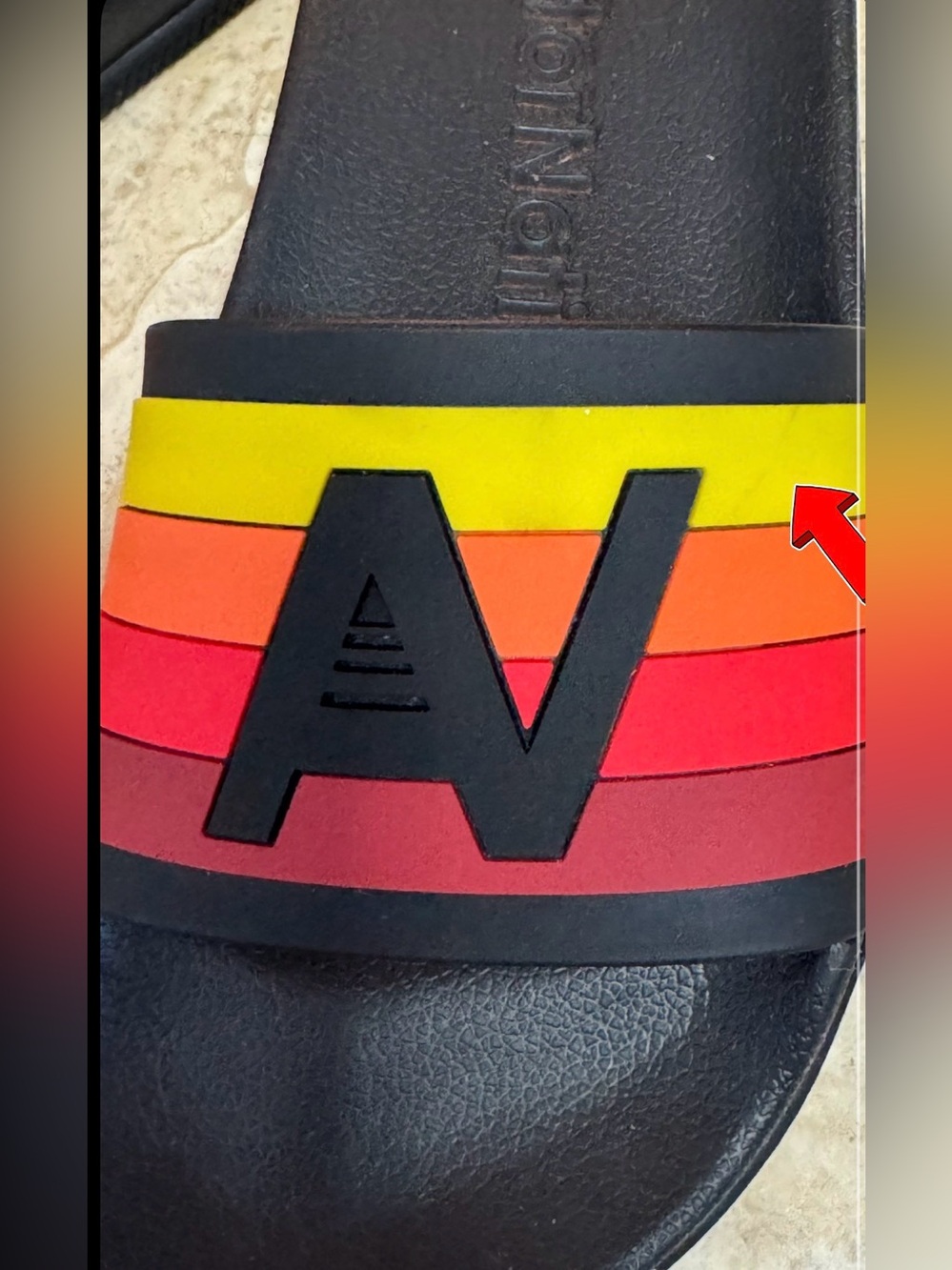 Aviator Nation Black Slides with Red-Orange-Yellow Stripe - Picture 4 of 8